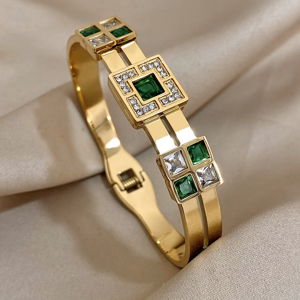 18k Elegant Square Gem Cuff Bracelet