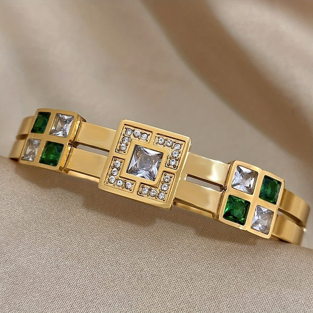 18k Elegant Square Gem Cuff Bracelet