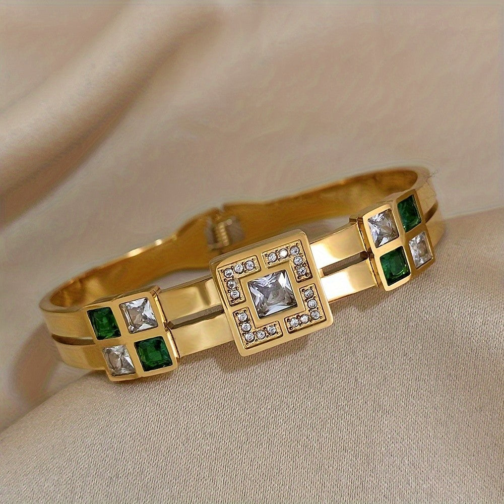 18k Elegant Square Gem Cuff Bracelet