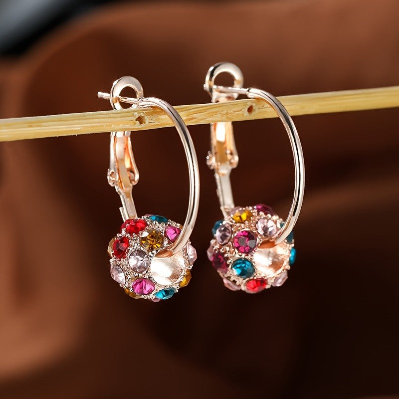Dainty Rhinestone Ball Hoop Earrings