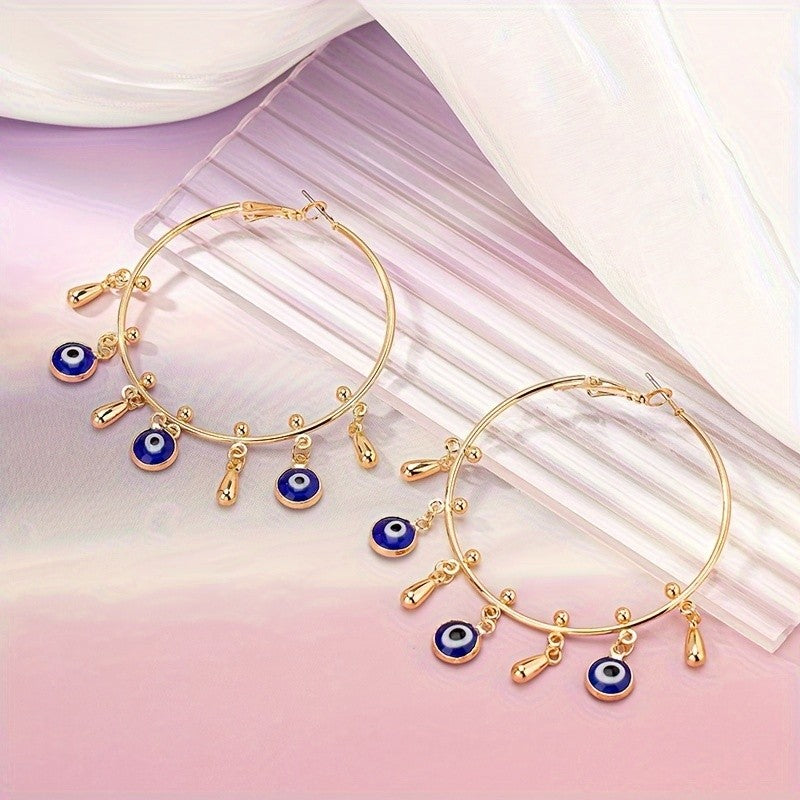 Boho Evil Eye Drop Hoop Earrings
