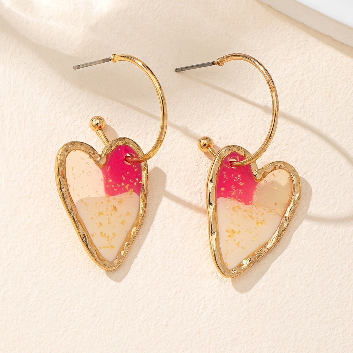 18k Romantic Resin Heart Hoop Earrings