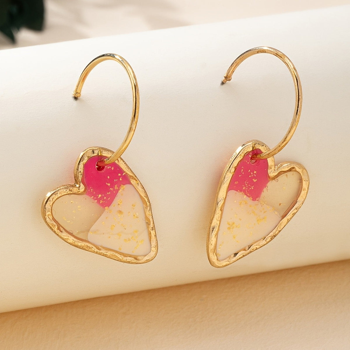 18k Romantic Resin Heart Hoop Earrings