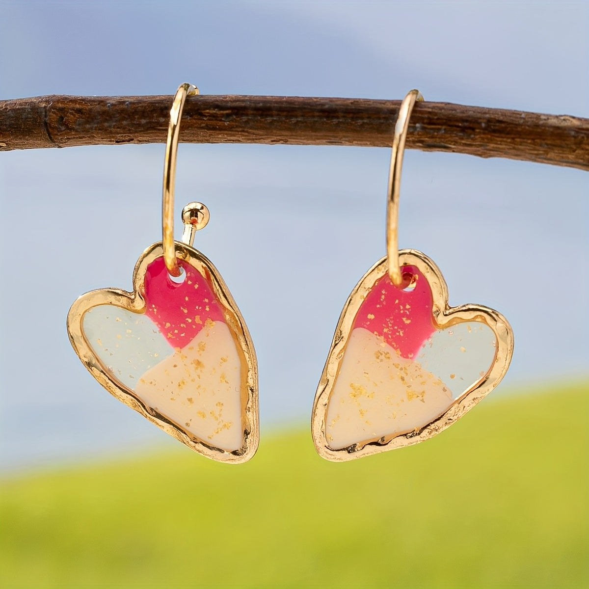 18k Romantic Resin Heart Hoop Earrings