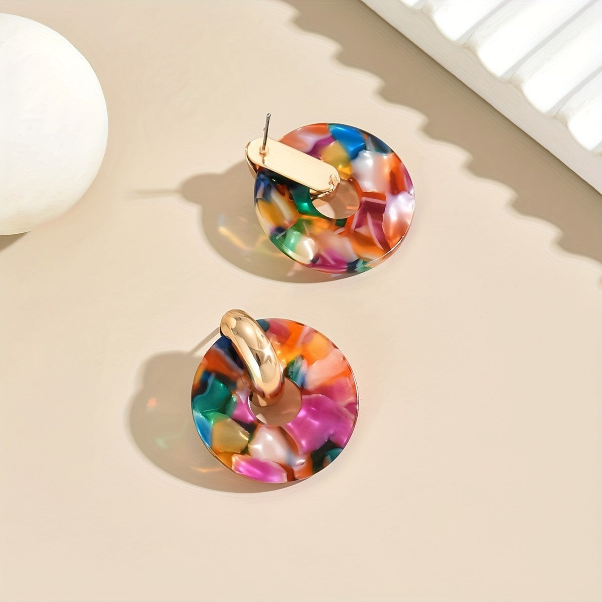 Elegant Multicolor Patchwork Drop Earrings