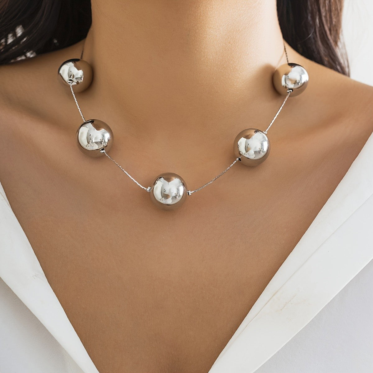 Classy Silver Round Bead Necklace