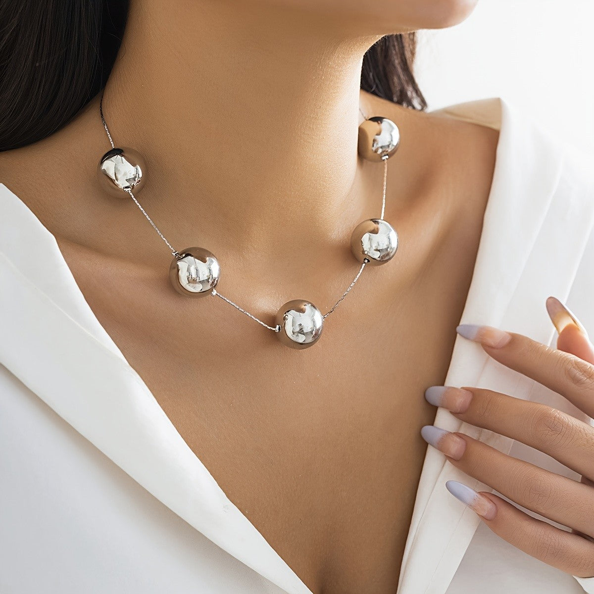 Classy Silver Round Bead Necklace