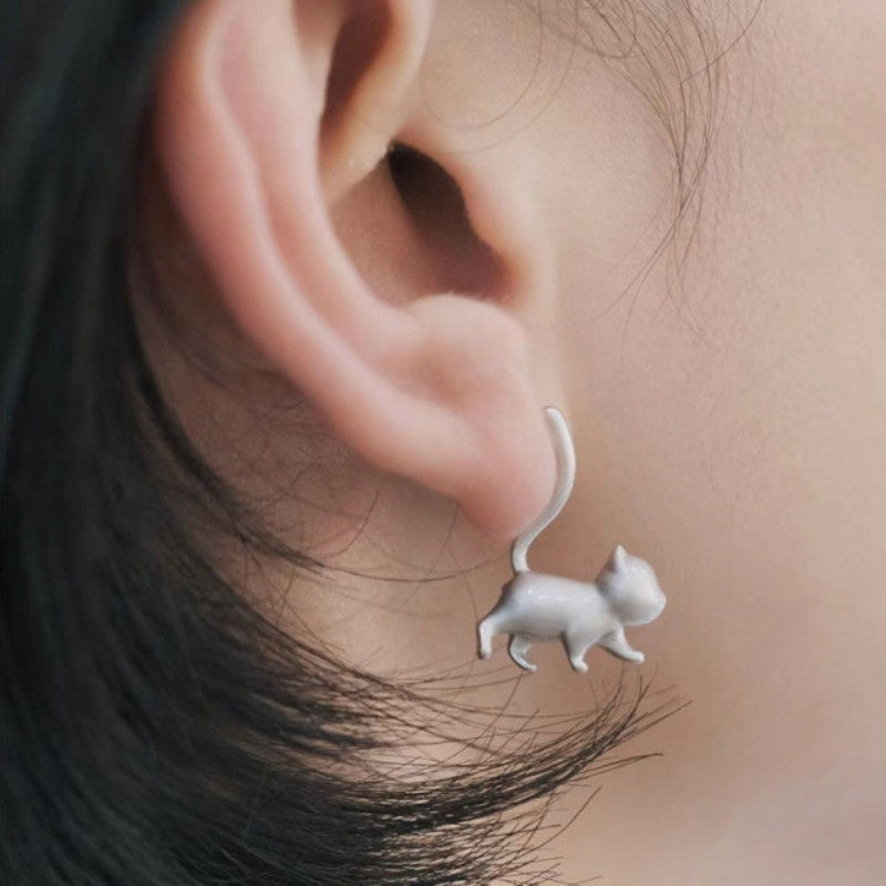 Dainty Walking Kitten Stud Earrings