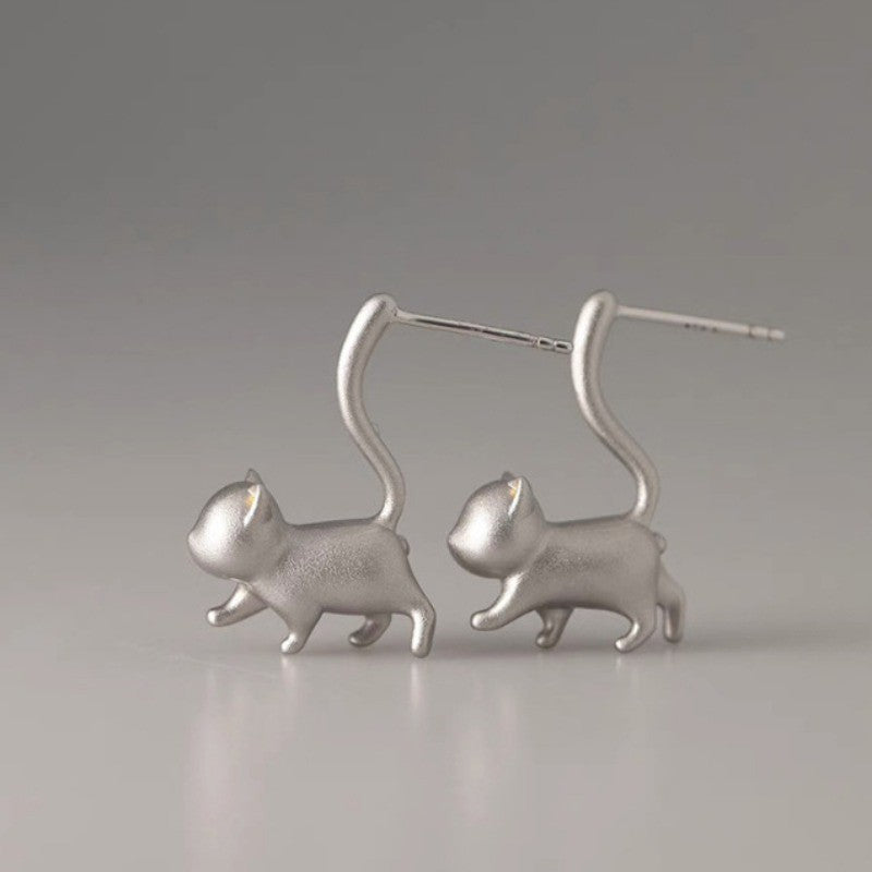 Dainty Walking Kitten Stud Earrings