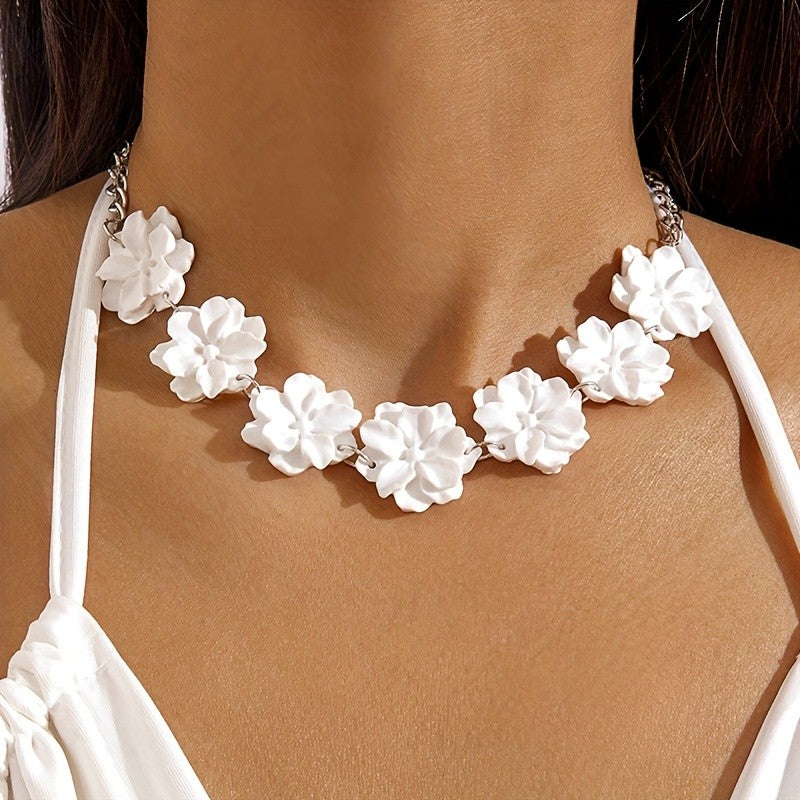 Elegant White Floral Resin Necklace