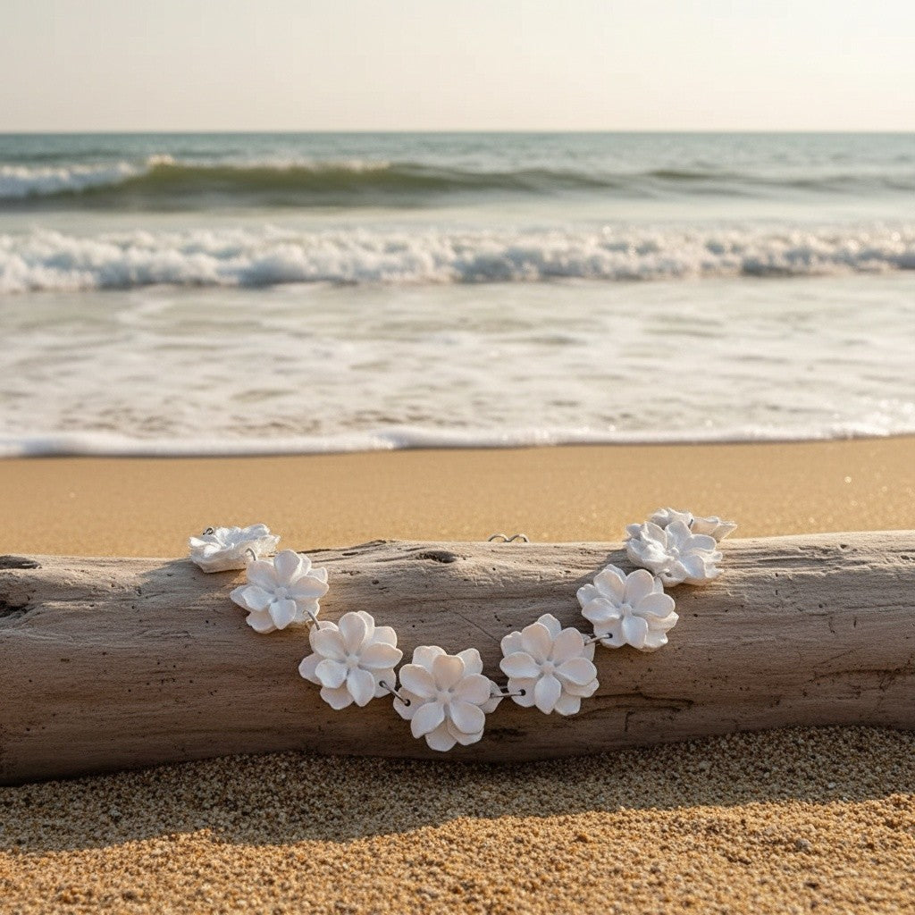 Elegant White Floral Resin Necklace