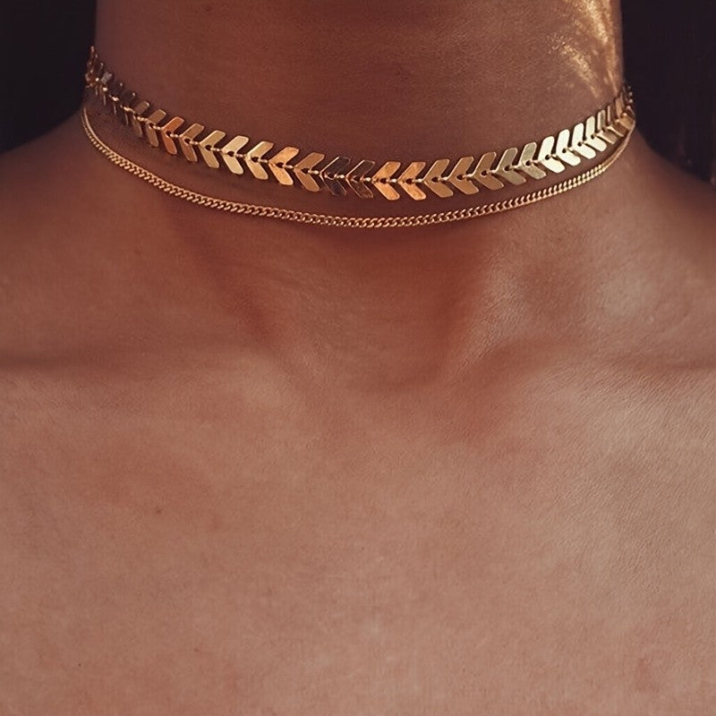 Boho Layered Leaf Choker Necklace