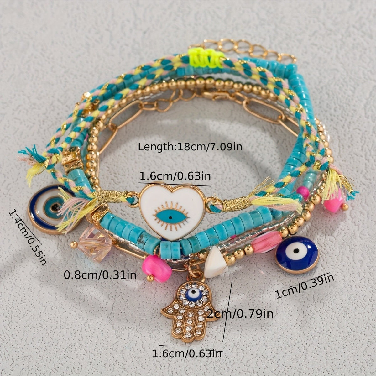6pc Boho Turquoise Evil Eye Anklet Set
