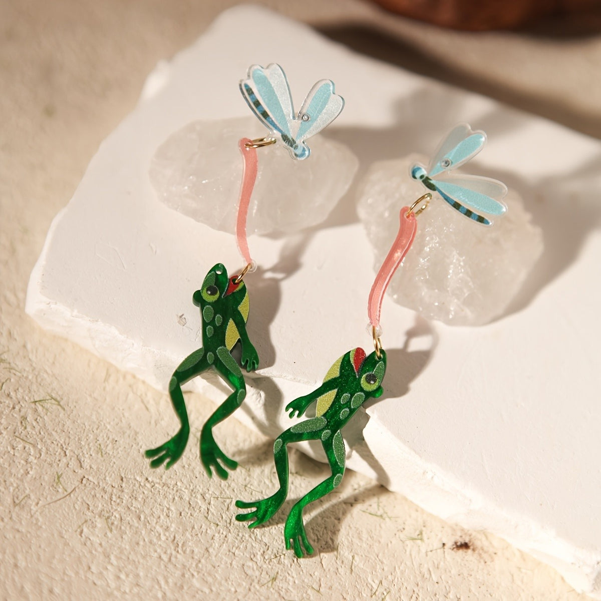Cute Acrylic Frog Dragonfly Earrings