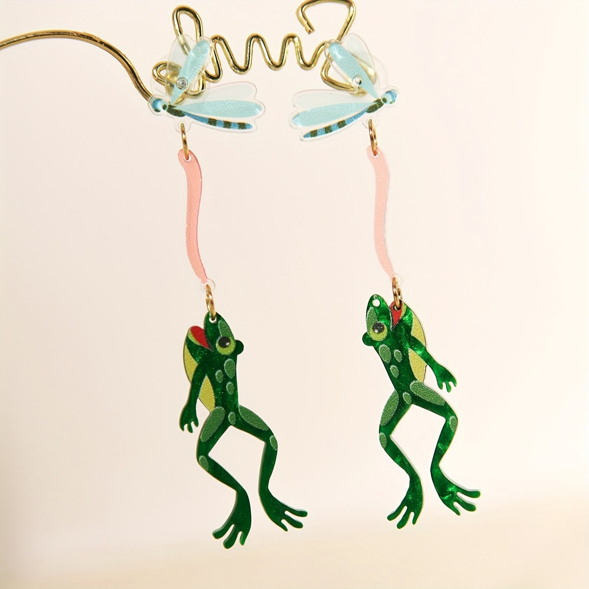 Cute Acrylic Frog Dragonfly Earrings
