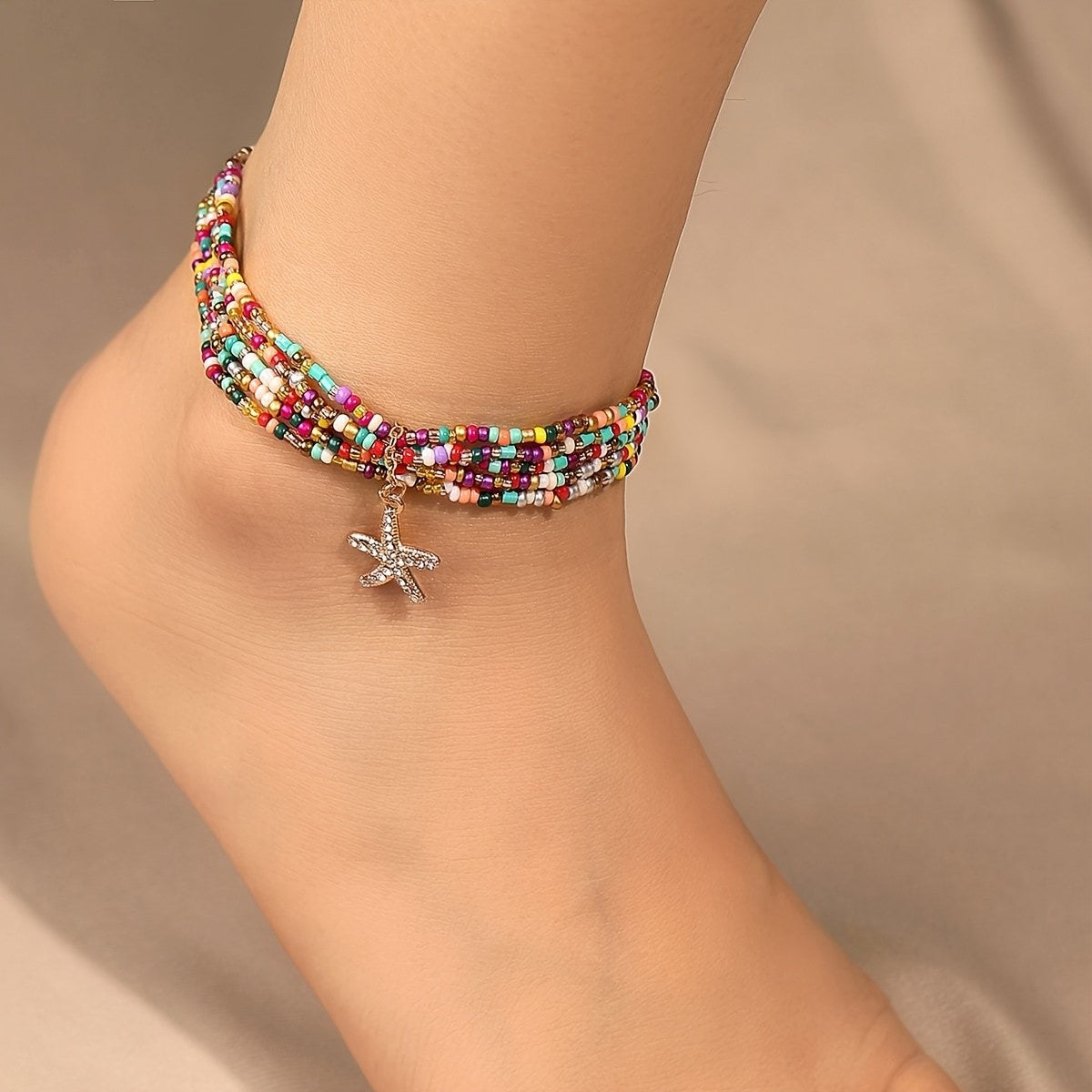 Boho Colorful Glass Bead Starfish Anklet