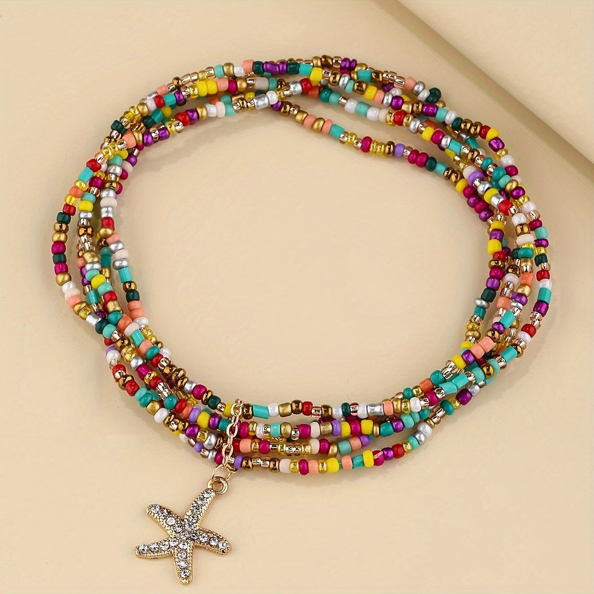 Boho Colorful Glass Bead Starfish Anklet