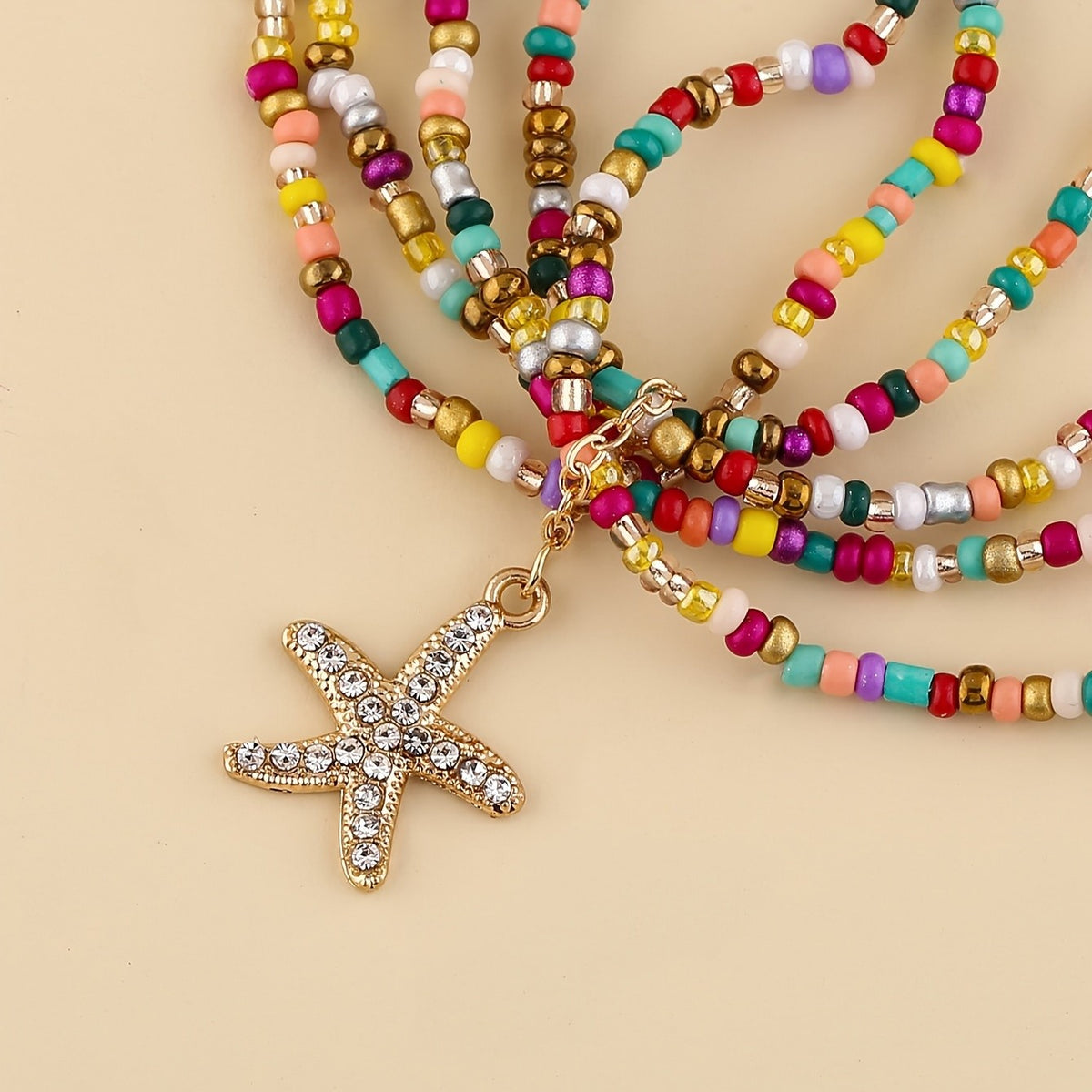 Boho Colorful Glass Bead Starfish Anklet
