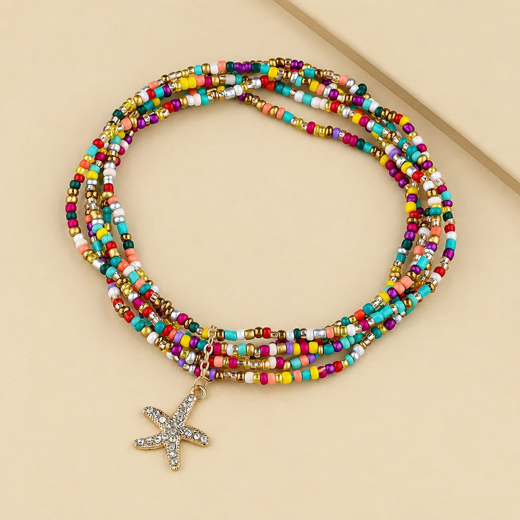 Boho Colorful Glass Bead Starfish Anklet