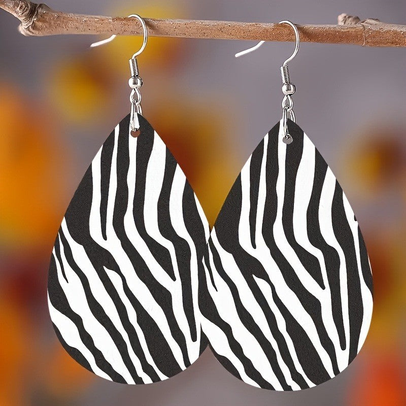 Boho Zebra Print Teardrop Earrings