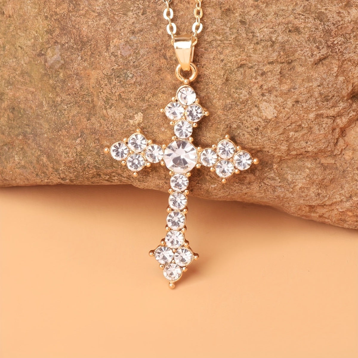 Elegant Green Crystal Cross Necklace