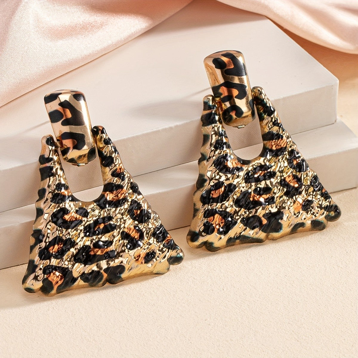 18k Boho Leopard Print Bag Earrings