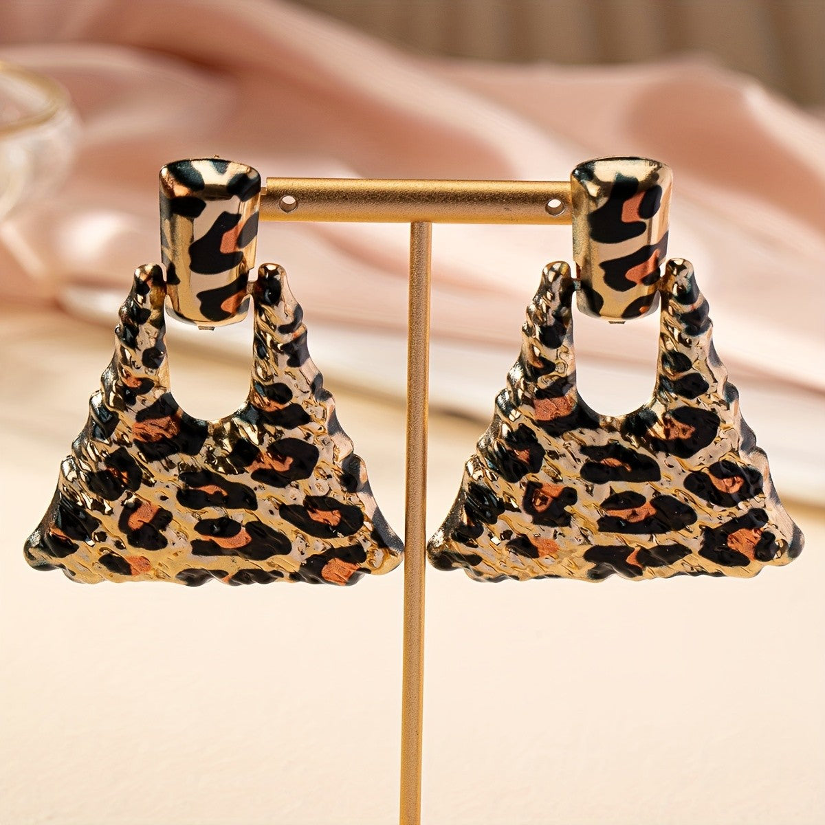 18k Boho Leopard Print Bag Earrings