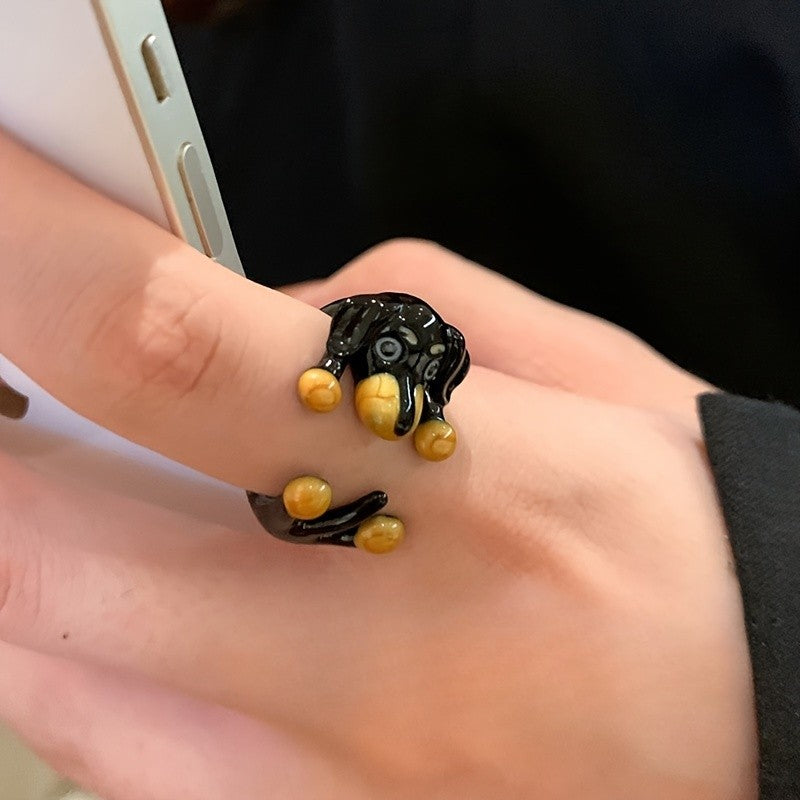 Cute Black Puppy Dog Ring