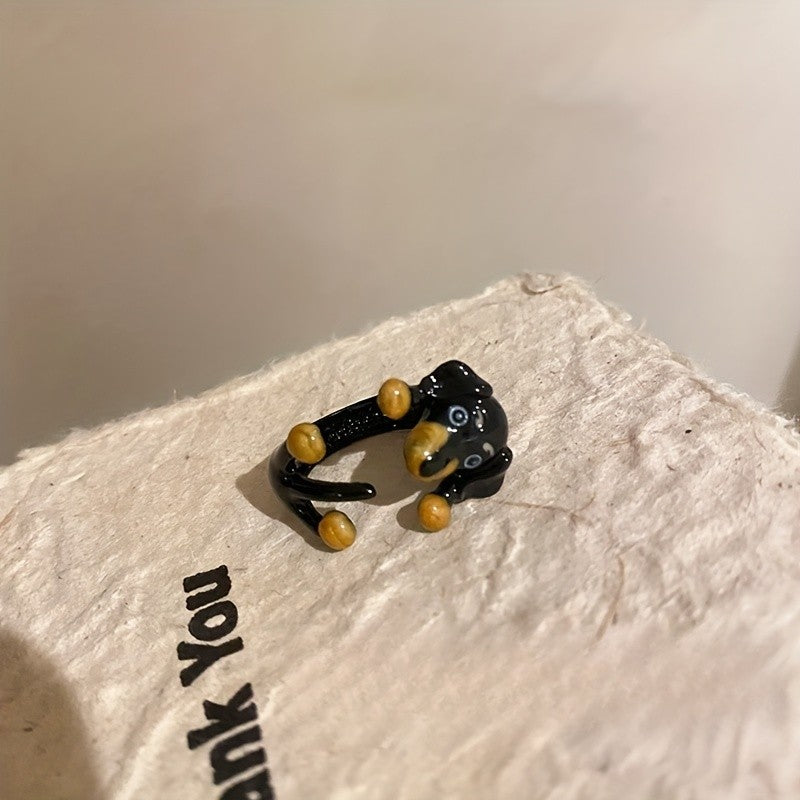 Cute Black Puppy Dog Ring