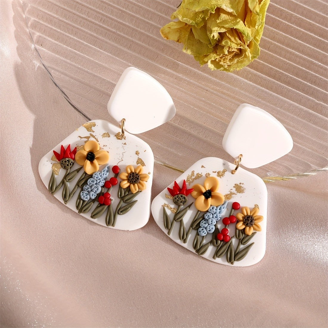 Romantic Floral Polymer Clay Earrings