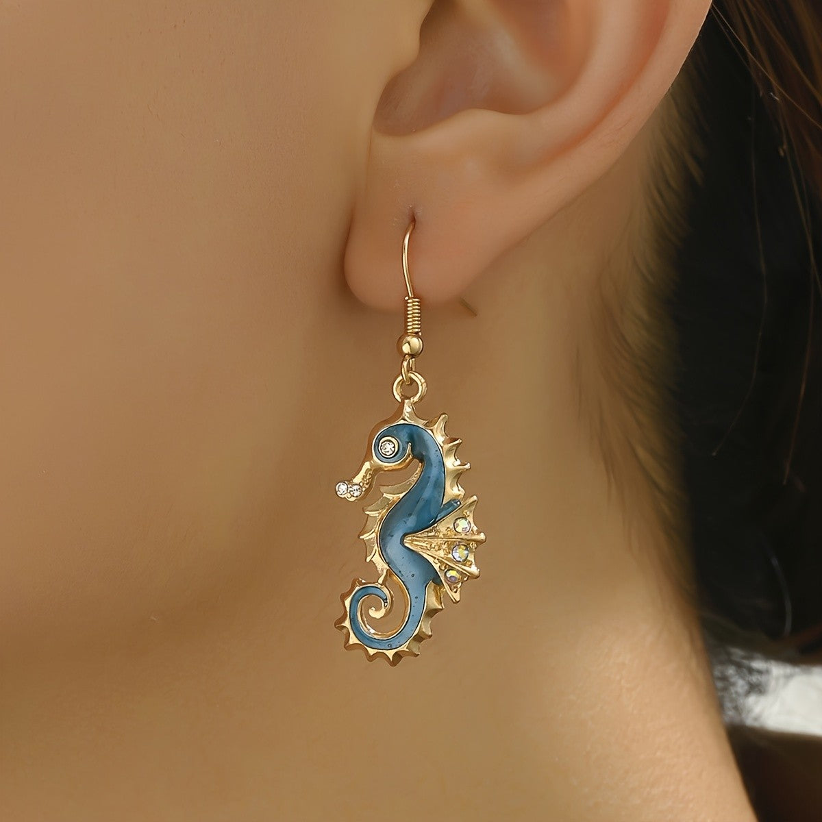 Boho Blue Seahorse Drop Earrings