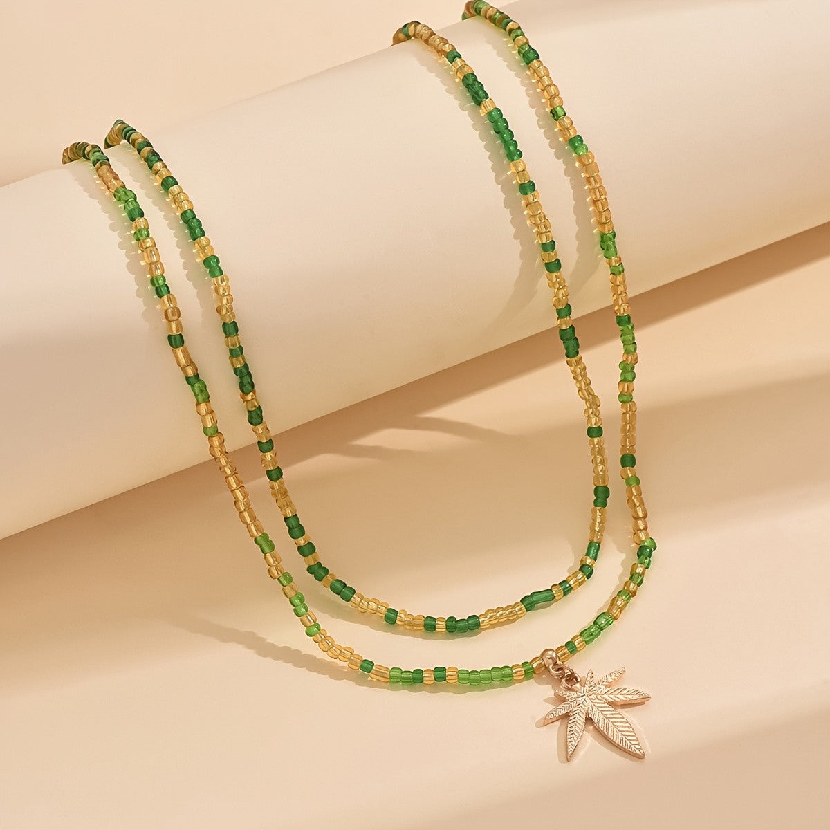 Boho Green Bead Maple Leaf Anklet