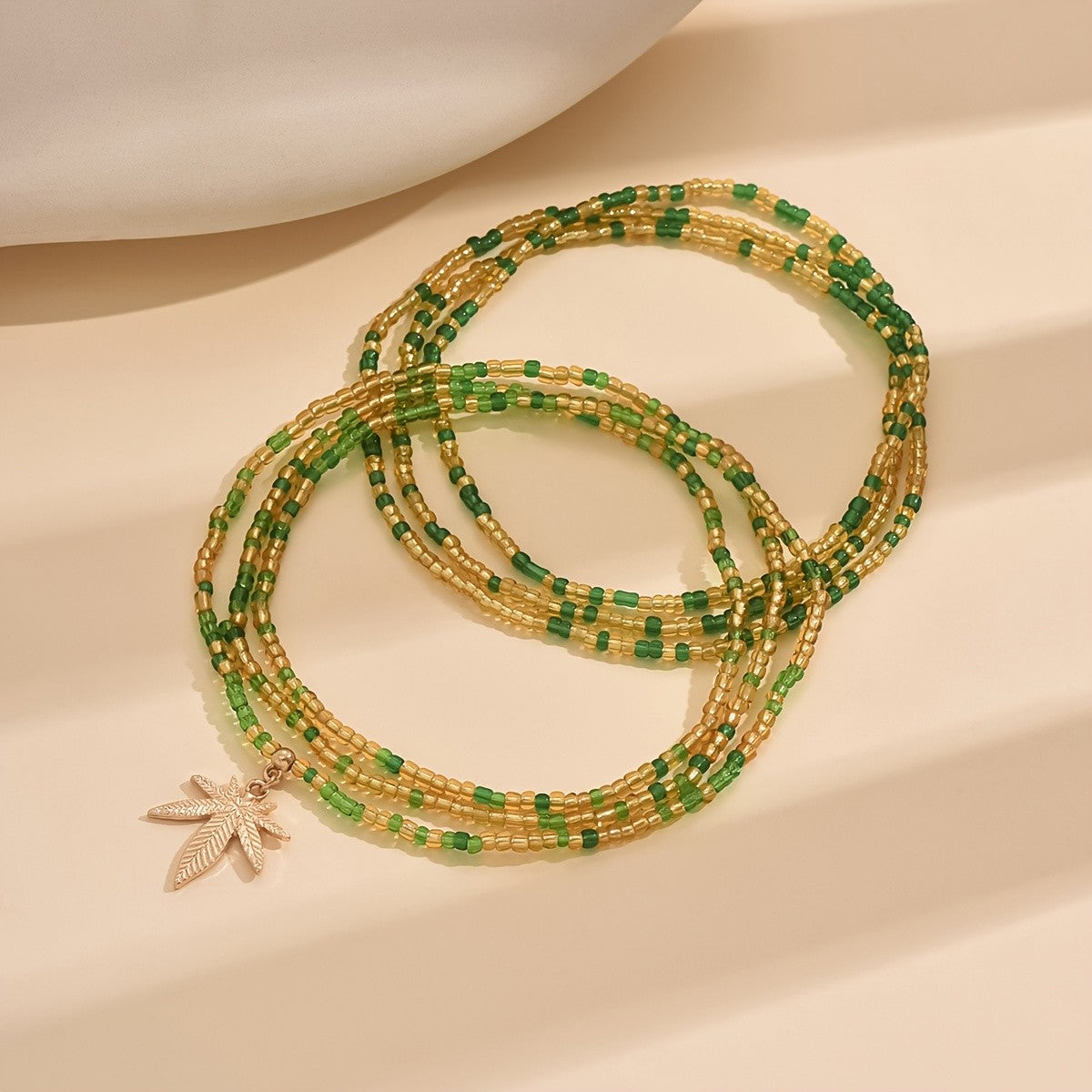 Boho Green Bead Maple Leaf Anklet