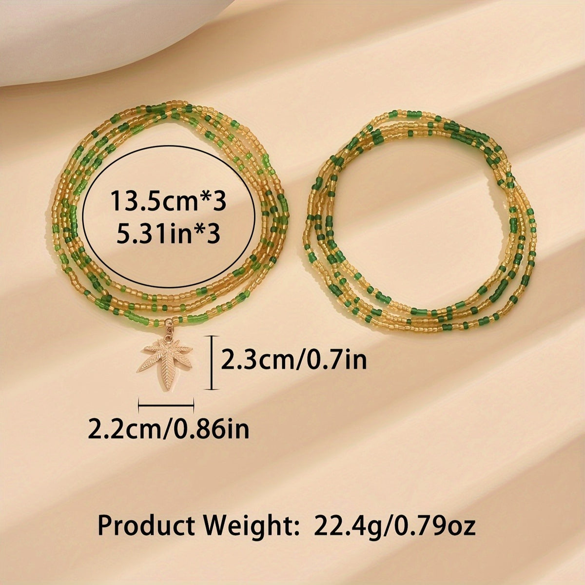 Boho Green Bead Maple Leaf Anklet