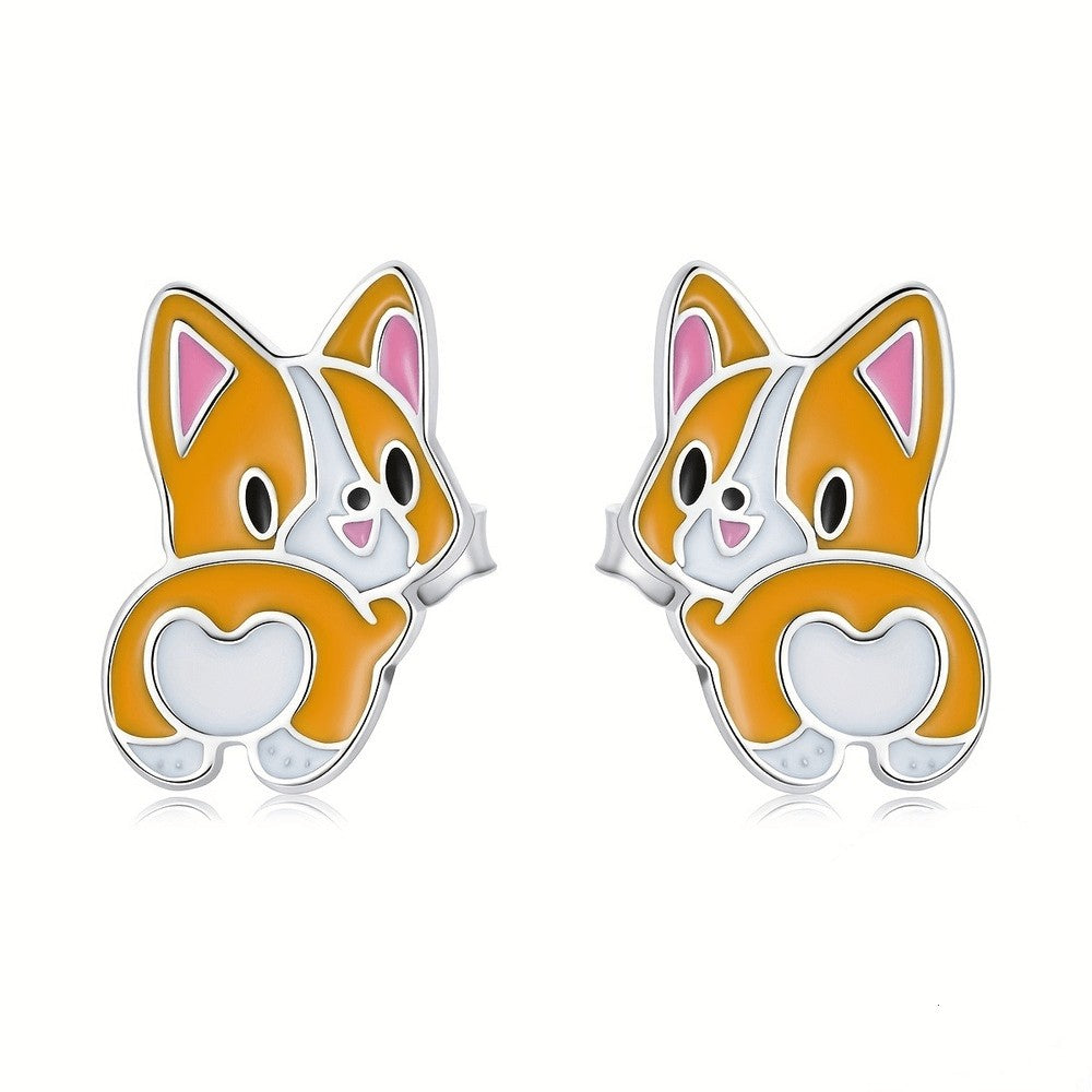 Cute Enamel Corgi Stud Earrings