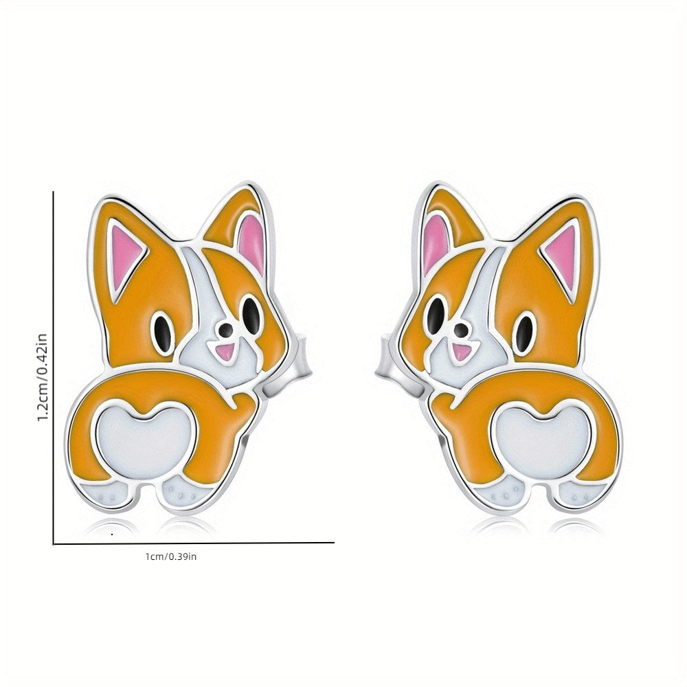 Cute Enamel Corgi Stud Earrings