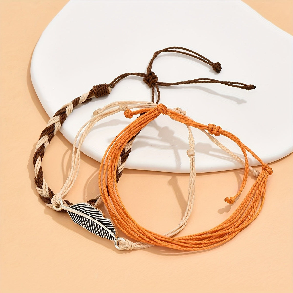 3pc Boho Braided Feather Anklet Set