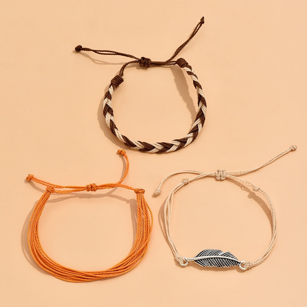 3pc Boho Braided Feather Anklet Set