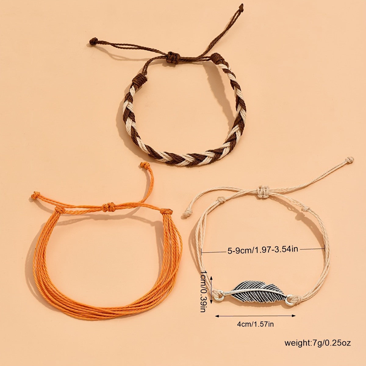 3pc Boho Braided Feather Anklet Set