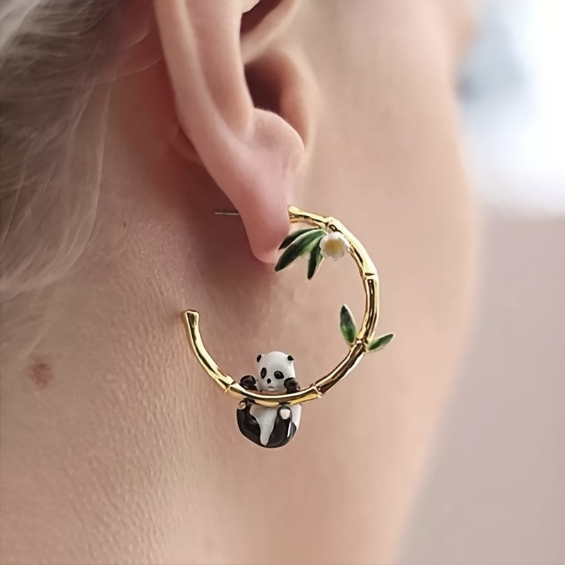 Cute Panda Bamboo Hoop Earring
