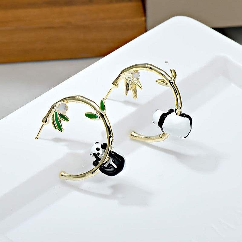Cute Panda Bamboo Hoop Earring