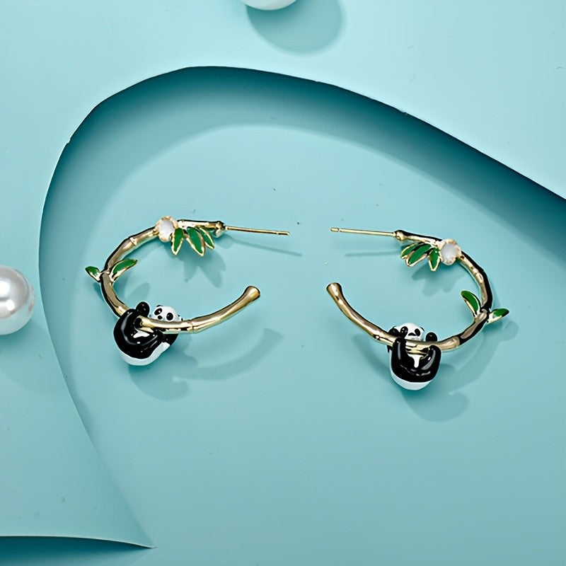 Cute Panda Bamboo Hoop Earring