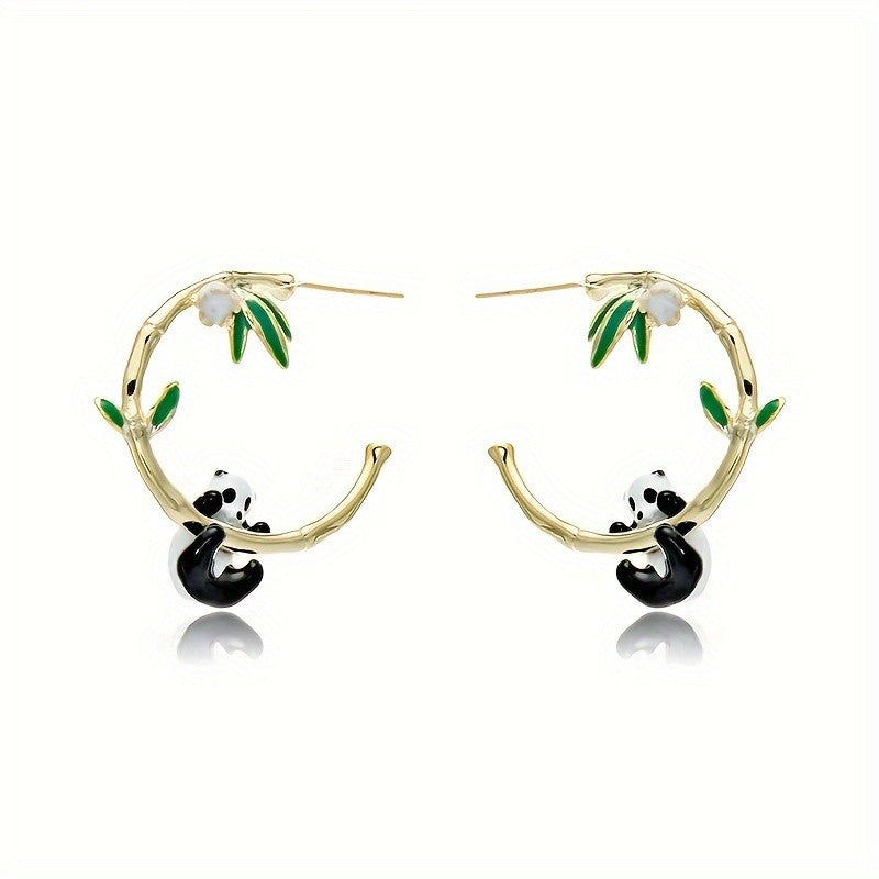 Cute Panda Bamboo Hoop Earring