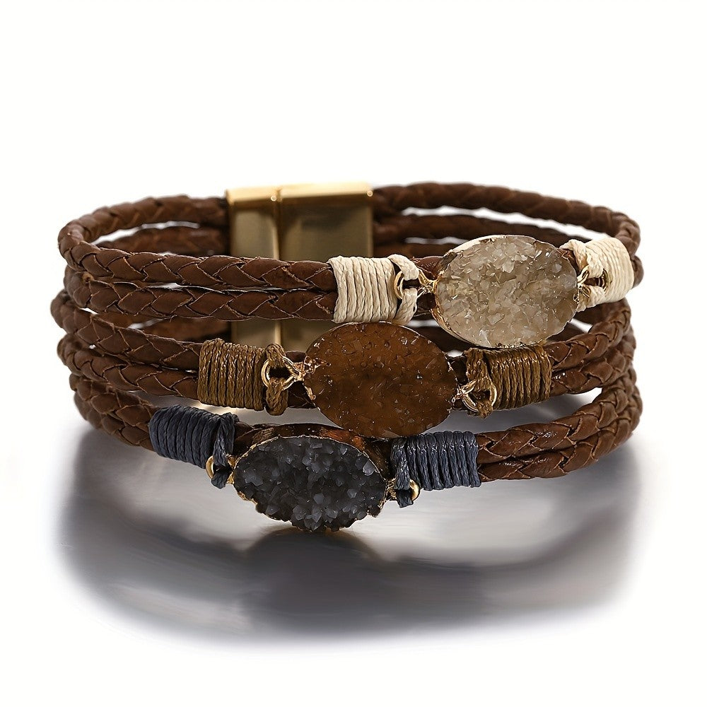 Boho Braided Triple Stone Wrap Bracelet
