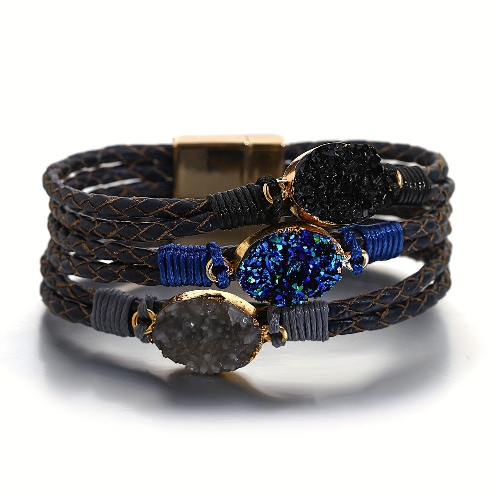 Boho Braided Triple Stone Wrap Bracelet