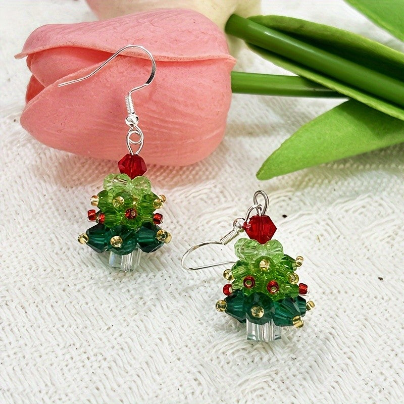 Festive Beaded Christmas Tree Earrings