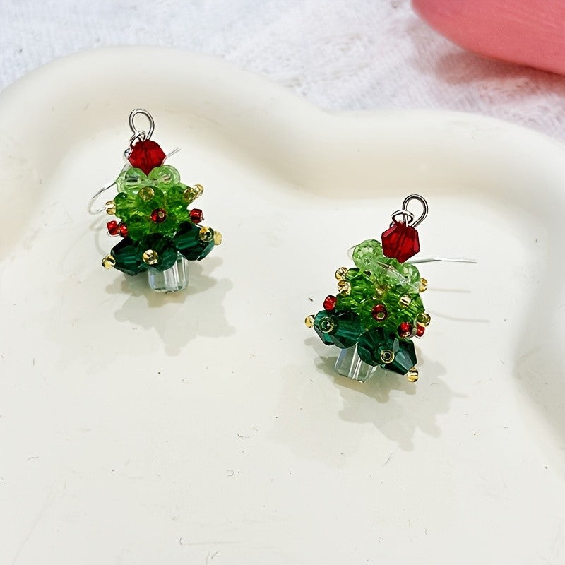Festive Beaded Christmas Tree Earrings