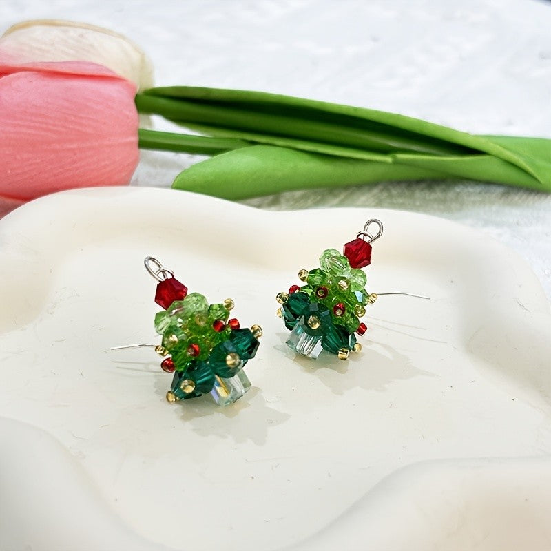 Festive Beaded Christmas Tree Earrings