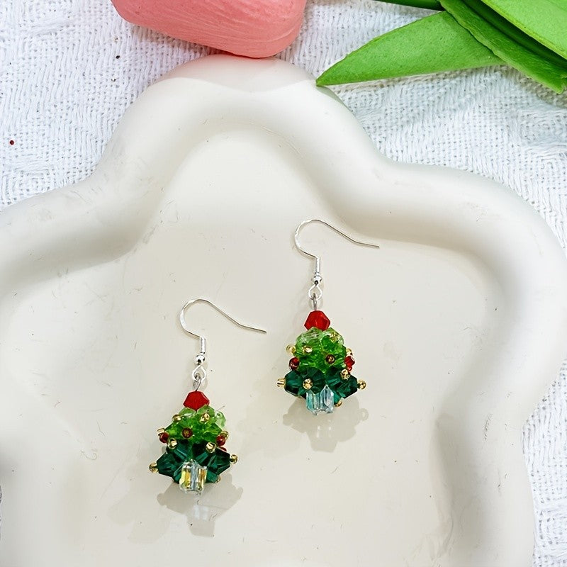 Festive Beaded Christmas Tree Earrings
