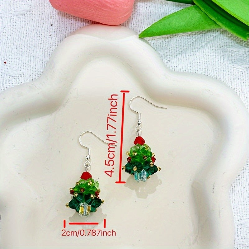 Festive Beaded Christmas Tree Earrings